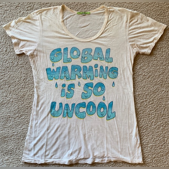 VINTAGE Sheer Global Warming Is So Uncool Statement Tee - Picture 1 of 6